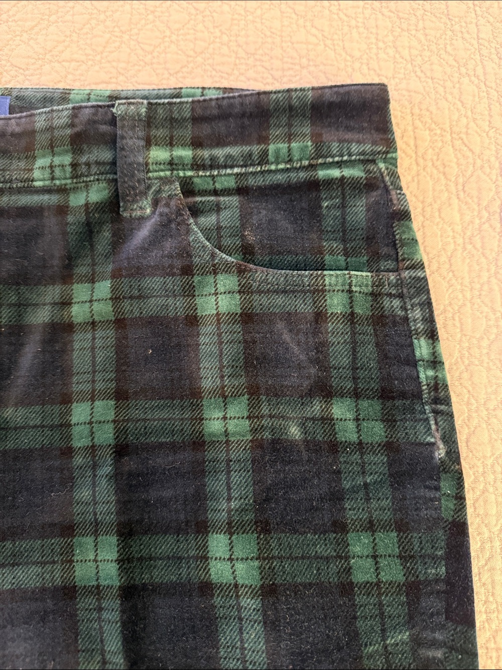 Talbots Dark Green and Navy Plaid Velveteen Pants